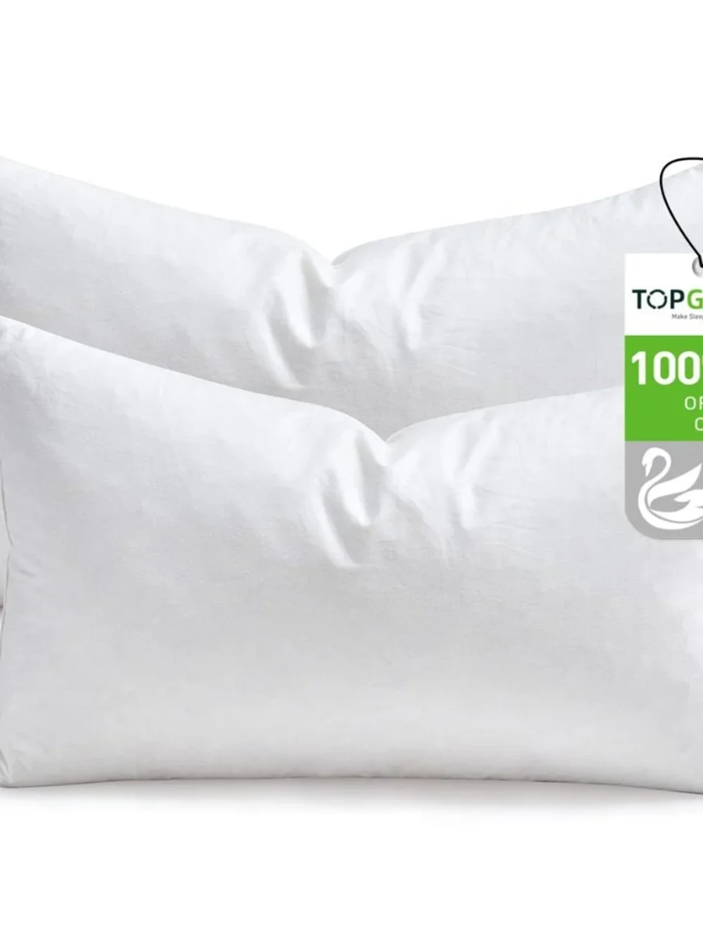 Ogranic Feather Down Lumbar Pillow Insert 12x20, Pack of 2, White